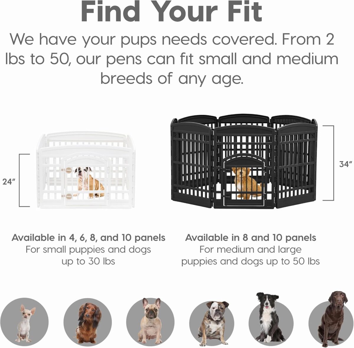 IRIS USA 24" 4-Panel Dog Playpen with Door, 35 x 35 x 24, Puppy Playpen, Dog Play Pen Indoors, Pet Fence, Puppies/Small Dogs, White - Image 12