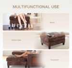 COLAMY 118" U-Shaped Sectional Couch, 4-Seat Modular Sofa with 2 Ottomans and Foldable Side Table, Brown for Living Room - Image 5