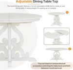 Merax Round Dining Table Set for 4, Extendable Kitchen Table Set with 4 Upholstered Chairs, Farmhouse Table and Chairs Set for Kitchen, Dining Room, Small Space, Antique White - Image 5