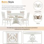 Merax Round Dining Table Set for 4, Extendable Kitchen Table Set with 4 Upholstered Chairs, Farmhouse Table and Chairs Set for Kitchen, Dining Room, Small Space, Antique White - Image 7