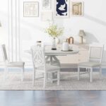 Merax Round Dining Table Set for 4, Extendable Kitchen Table Set with 4 Upholstered Chairs, Farmhouse Table and Chairs Set for Kitchen, Dining Room, Small Space, Antique White - Image 10