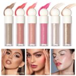 MEICOLY Soft Pinch Liquid Blush & Dewy Cheek Tint, Matte Finish Liquid Contour, Highlight Bronzer Stick Set - Pearl White Highlighter + Rose Pink Blush + Contour - Image 9