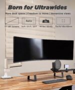 Heavy Duty Monitor Arm for Ultrawide Monitors up to 57" and 44 lbs, Single Desk Stand, Pneumatic Height Adjustable, Modular Extension Arms - Max VESA 100x100, White, MA20PW-S - Image 3