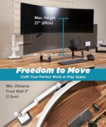 Heavy Duty Monitor Arm for Ultrawide Monitors up to 57" and 44 lbs, Single Desk Stand, Pneumatic Height Adjustable, Modular Extension Arms - Max VESA 100x100, White, MA20PW-S - Image 4