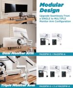 Heavy Duty Monitor Arm for Ultrawide Monitors up to 57" and 44 lbs, Single Desk Stand, Pneumatic Height Adjustable, Modular Extension Arms - Max VESA 100x100, White, MA20PW-S - Image 7