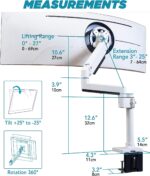 Heavy Duty Monitor Arm for Ultrawide Monitors up to 57" and 44 lbs, Single Desk Stand, Pneumatic Height Adjustable, Modular Extension Arms - Max VESA 100x100, White, MA20PW-S - Image 8