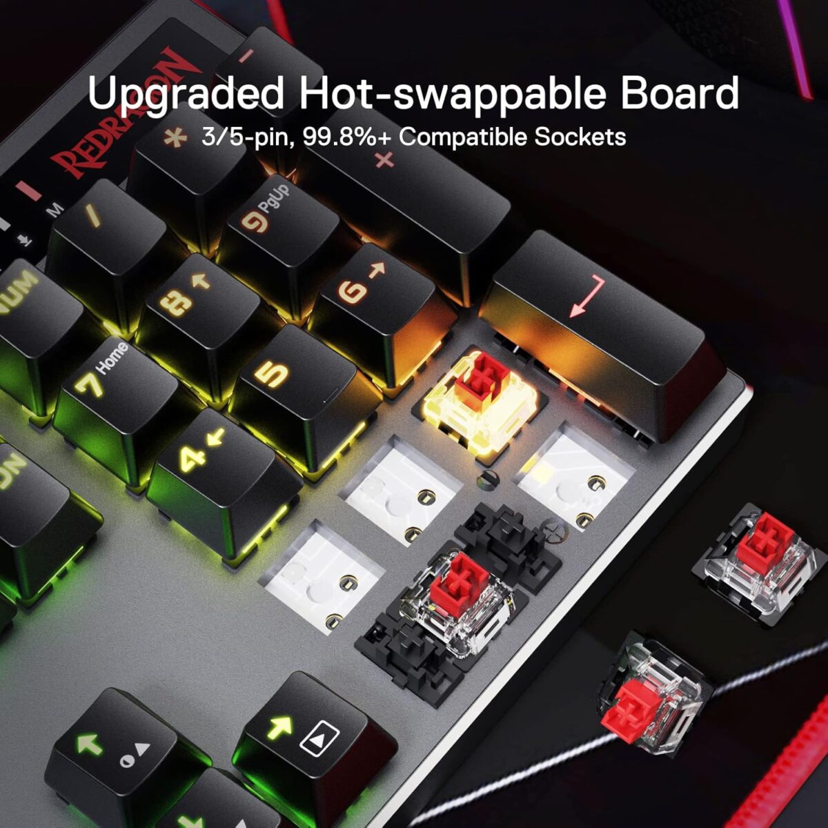 Redragon K556 PRO Upgraded Wireless RGB Gaming Keyboard, BT/2.4Ghz Tri-Mode Aluminum Mechanical Keyboard w/No-Lag Connection, Hot-Swap Linear Quiet Red Switch - Image 3