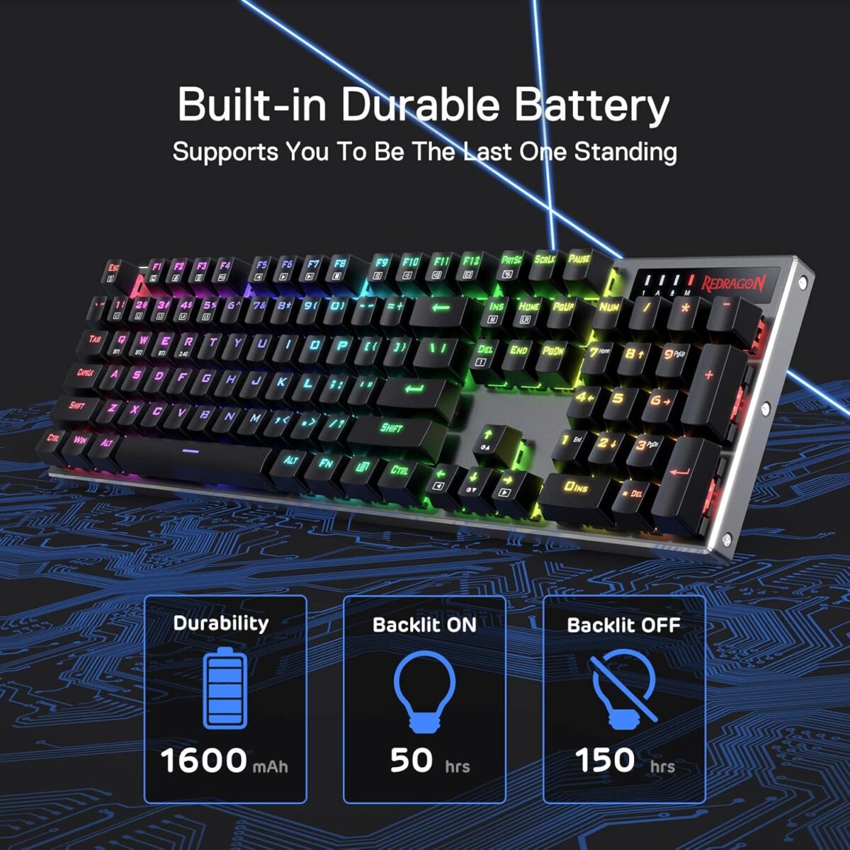 Redragon K556 PRO Upgraded Wireless RGB Gaming Keyboard, BT/2.4Ghz Tri-Mode Aluminum Mechanical Keyboard w/No-Lag Connection, Hot-Swap Linear Quiet Red Switch - Image 7