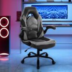 DUMOS Gaming Ergonomic Office Chair for Adults, Height Adjustable Computer Desk Chair with Flip-up Armrests, PU Leather Swivel Video Game Chair with 360° Rolling Wheels, Grey - Image 3