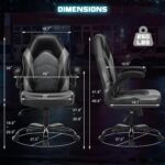 DUMOS Gaming Ergonomic Office Chair for Adults, Height Adjustable Computer Desk Chair with Flip-up Armrests, PU Leather Swivel Video Game Chair with 360° Rolling Wheels, Grey - Image 4