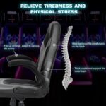 DUMOS Gaming Ergonomic Office Chair for Adults, Height Adjustable Computer Desk Chair with Flip-up Armrests, PU Leather Swivel Video Game Chair with 360° Rolling Wheels, Grey - Image 5