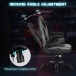 DUMOS Gaming Ergonomic Office Chair for Adults, Height Adjustable Computer Desk Chair with Flip-up Armrests, PU Leather Swivel Video Game Chair with 360° Rolling Wheels, Grey - Image 7