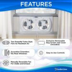 Comfort Zone Twin Window Fan with Reversible Airflow Control, 9 inch, Auto-Locking Expanders, 2 Speed Fan, Dual Fan, Exhaust, Airflow 9.84 ft/sec, Ideal for Home, Kitchen, Bedroom & Office, CZ319WT - Image 3