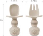 PandaEar Silicone Baby Feeding Set| 2 Pack Silicone Divided Suction Plate and 2 Pack Tiny Cup with 2 Spoons 2 Forks| Baby Led Weaning Supplies Self Feeding Eating Utensils (Light Tan/Walnut) - Image 5