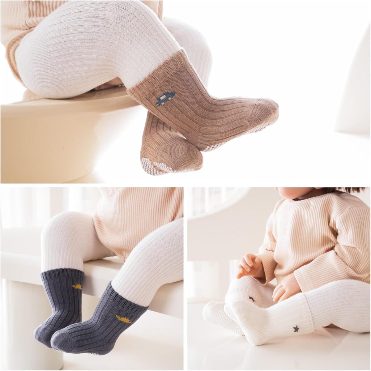 Baby Crew Socks,Grips Combed Cotton Socks Toddler Non-Skid for Girls,Boys Non Slip/Anti Skid 9-Pack - Image 5