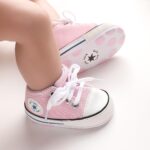 Unisex Baby Boys Girls Shoes, Newborn Infant Non-Slip Canvas Denim High Top Sneakers, Toddler First Walkers Shoes - Image 5