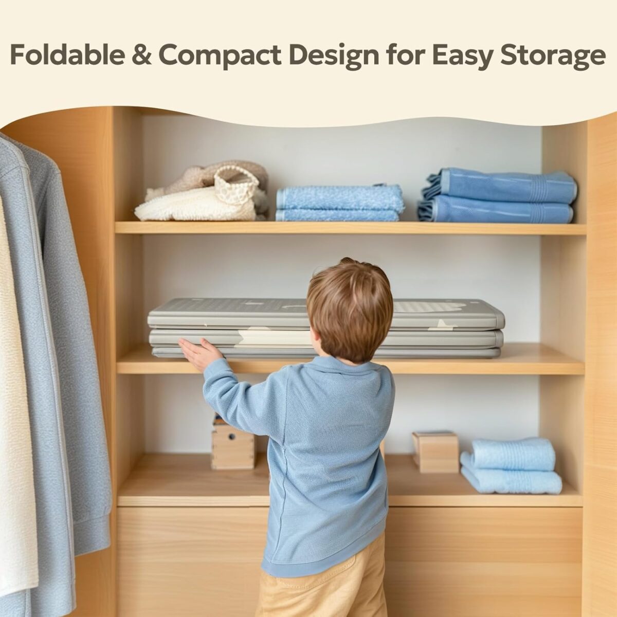 Extra Large Foldable Play Mat, Reversible Baby Play Mat with Edge Reinforcement, Non-Toxic & Waterproof Baby Mat for Floor, Foam Playmat for Infants Toddlers, Rainbow, Cloud & Moon, 50''x50'' - Image 7