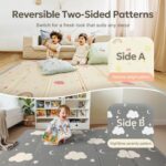 Extra Large Foldable Play Mat, Reversible Baby Play Mat with Edge Reinforcement, Non-Toxic & Waterproof Baby Mat for Floor, Foam Playmat for Infants Toddlers, Rainbow, Cloud & Moon, 50''x50'' - Image 8