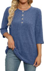 JomeDesign Sweaters for Women 3/4 Sleeve Tops Round Neck Sweatshirt Loose Casual Blouses - Image 3