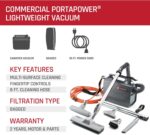 Hoover Commercial PORTAPOWER Lightweight Canister Vacuum Cleaner with Attachments, Portable Carriable Handheld Small Professional Grade Bagged, 8 Pounds, CH30000, Black - Image 11