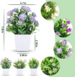 Der Rose 4 Pack Small Fake Plants Mini Artificial Faux Plants Indoor with Flowers Spring Decorations for Home Room Farmhouse Desk House Bathroom Decor - Image 3