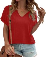 Womens V Neck T Shirts Casual Loose Tees Trending Now Summer Short Sleeve Tops - Image 3