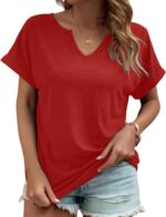 Womens V Neck T Shirts Casual Loose Tees Trending Now Summer Short Sleeve Tops - Image 4