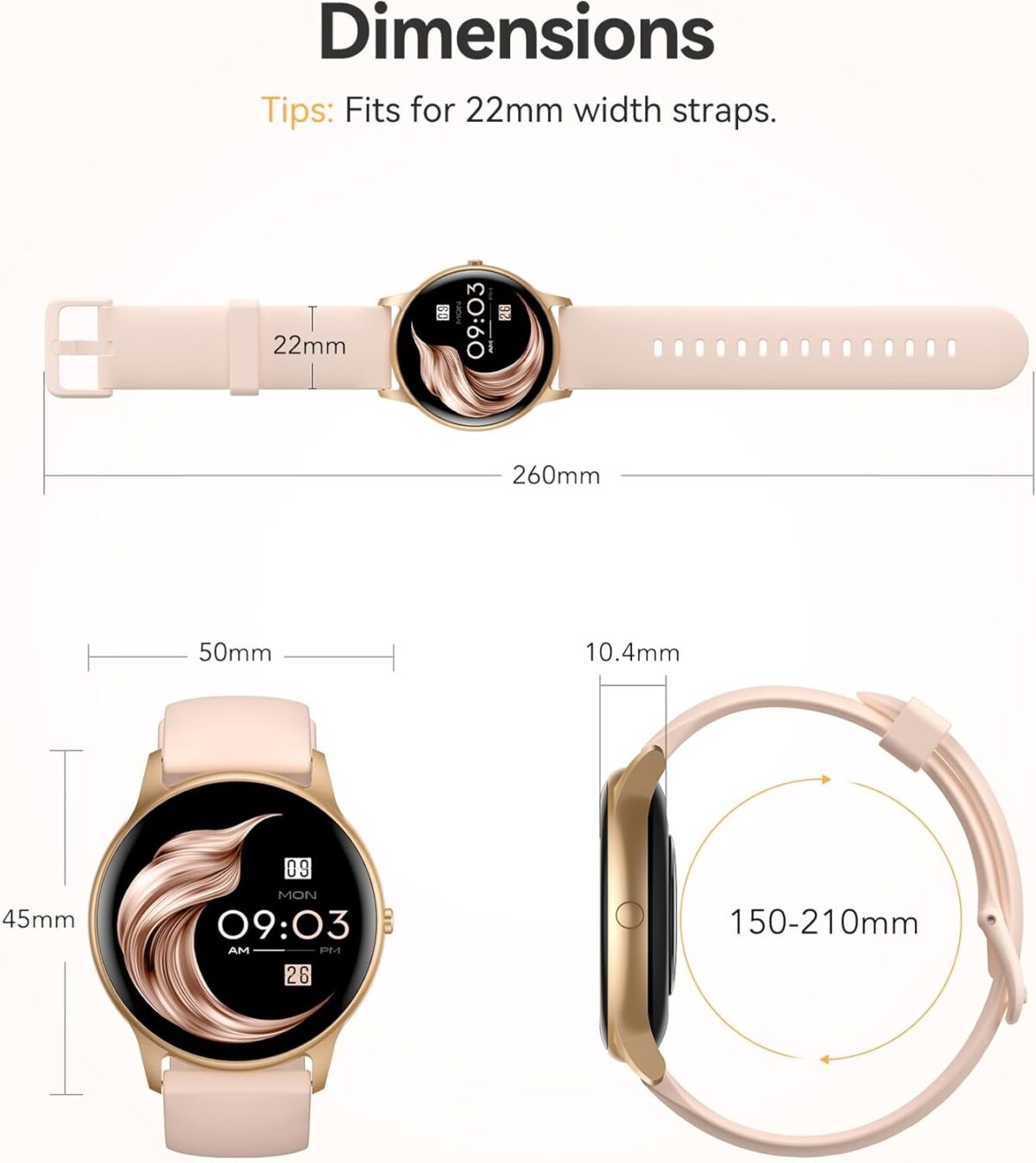 AGPTEK Smart Watch for Women, 5ATM Waterproof Smartwatch for Android and iOS Phones, Fitness Tracker Watch with 100+ Sports Modes, Heart Rate Monitor Pedometer Sleep Monitor, Pink - Image 5