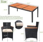 Devoko Outdoor Patio Dining Sets 9 Pieces Wicker Outdoor Dining Table and Chairs Set with Acacia Wood Table Top and Widened Armrests for Backyard, Garden, Deck (Black) - Image 10