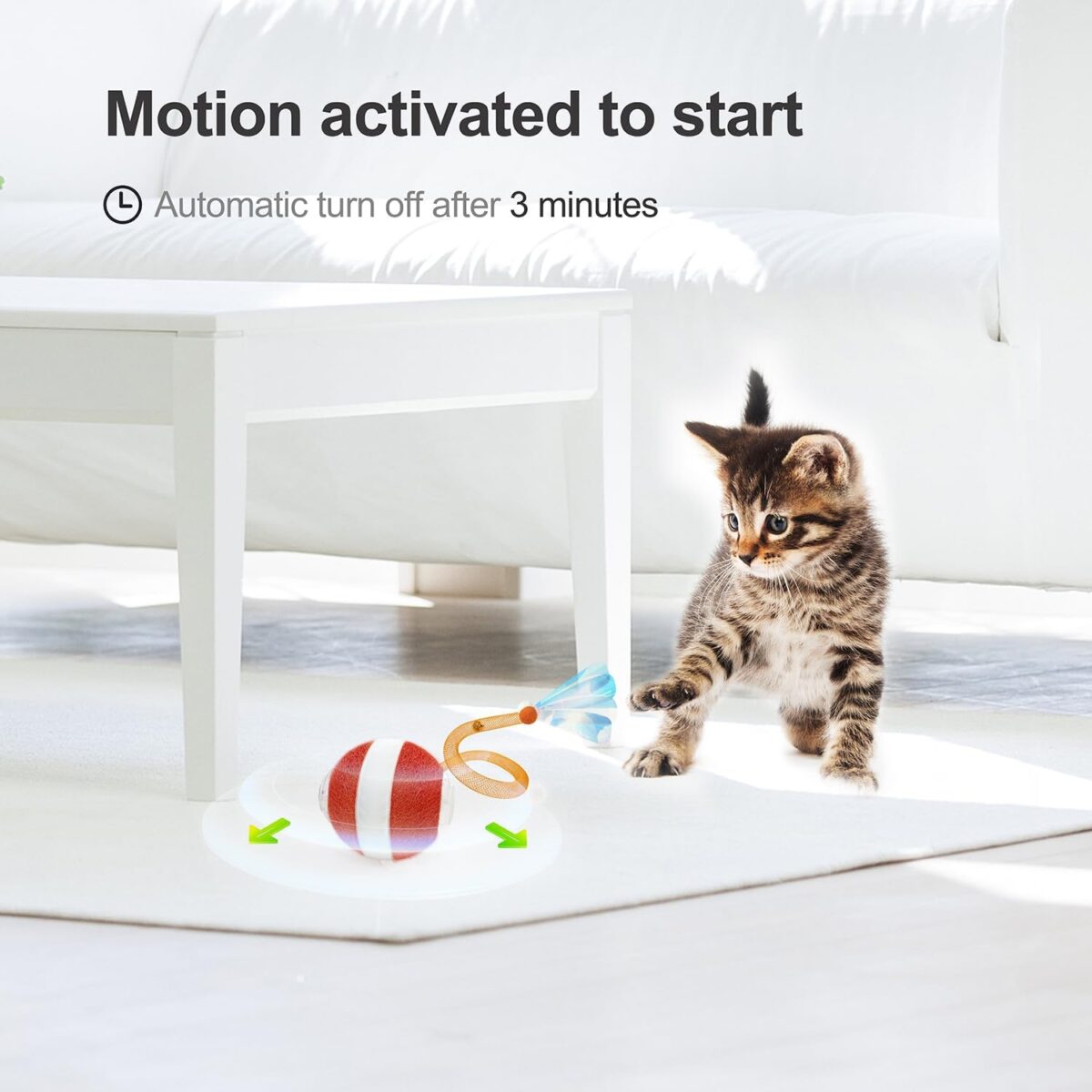 Interactive Cat Toys for Indoor Cats,The 3rd Generation Agile Moving Cat Ball with Elastic Mesh Tail,Automatic Kitten Toys for Bored Indoor Adult Cats,Motion Activated (Orange) - Image 6