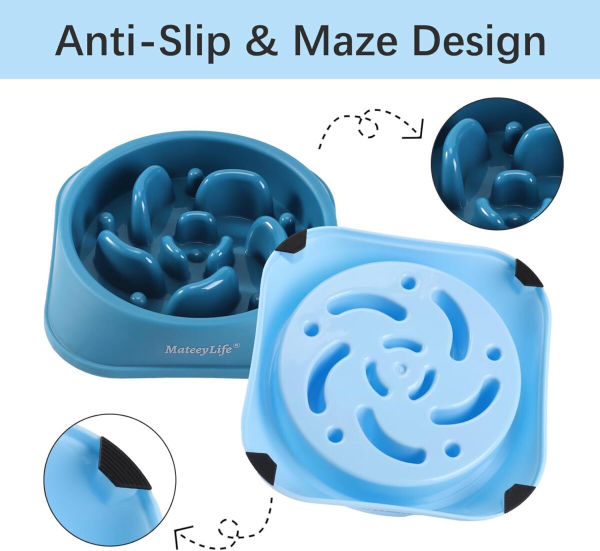 MateeyLife Slow Feeder Dog Bowls 2PCS, Anti-Choking Puzzle Dog Food Bowls, Anti-Slip Interactive Feeding Slow Down Eating, Bloat Stop Maze Dishes for Medium Breeds - Image 5