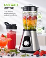 SHARDOR 1200W Blenders for Smoothies and Shakes, 52 Oz Countertop Blender & 22 Oz Personal Blender Combo, New Upgraded 6-leaf Blade, 3 Adjustable Speed for Juices, Frozen Fruit Drinks, Sauces - Image 3