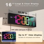 JALL 16" Large Digital Wall Mount Clock, Count Down Timer, Alarm, Big LED, 8 RGB Color, DST, Temperature for Living Room Classroom Desk, Xmas, Birthday Gift for Senior Mom Dad (Black, 16 inches) - Image 3