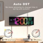 JALL 16" Large Digital Wall Mount Clock, Count Down Timer, Alarm, Big LED, 8 RGB Color, DST, Temperature for Living Room Classroom Desk, Xmas, Birthday Gift for Senior Mom Dad (Black, 16 inches) - Image 6