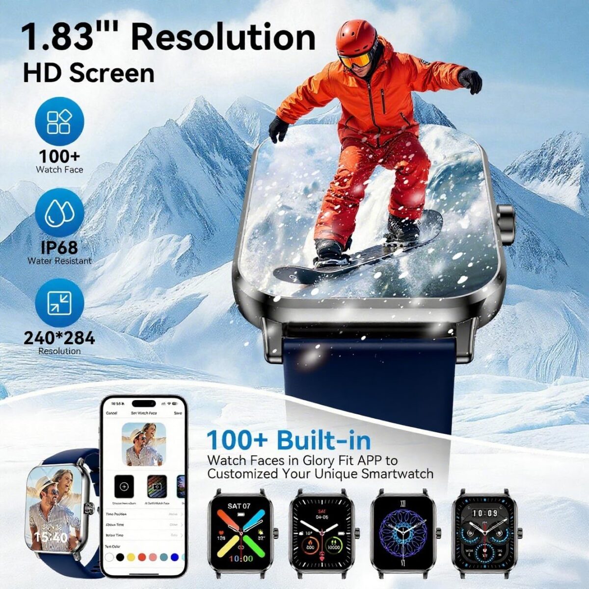 Smart Watch for Men Women, 1.83" HD Touchsreen, Bluetooth Calling, 5 ATM Water-Resistance, 130+ Sports Modes, Health, Fitness & Sleep Tracker, Timer, Fitness Watch for Android/iOS, Blue - Image 3