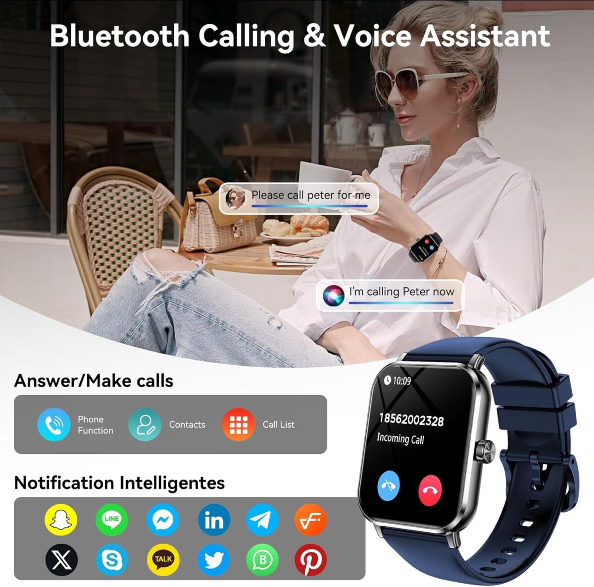 Smart Watch for Men Women, 1.83" HD Touchsreen, Bluetooth Calling, 5 ATM Water-Resistance, 130+ Sports Modes, Health, Fitness & Sleep Tracker, Timer, Fitness Watch for Android/iOS, Blue - Image 5