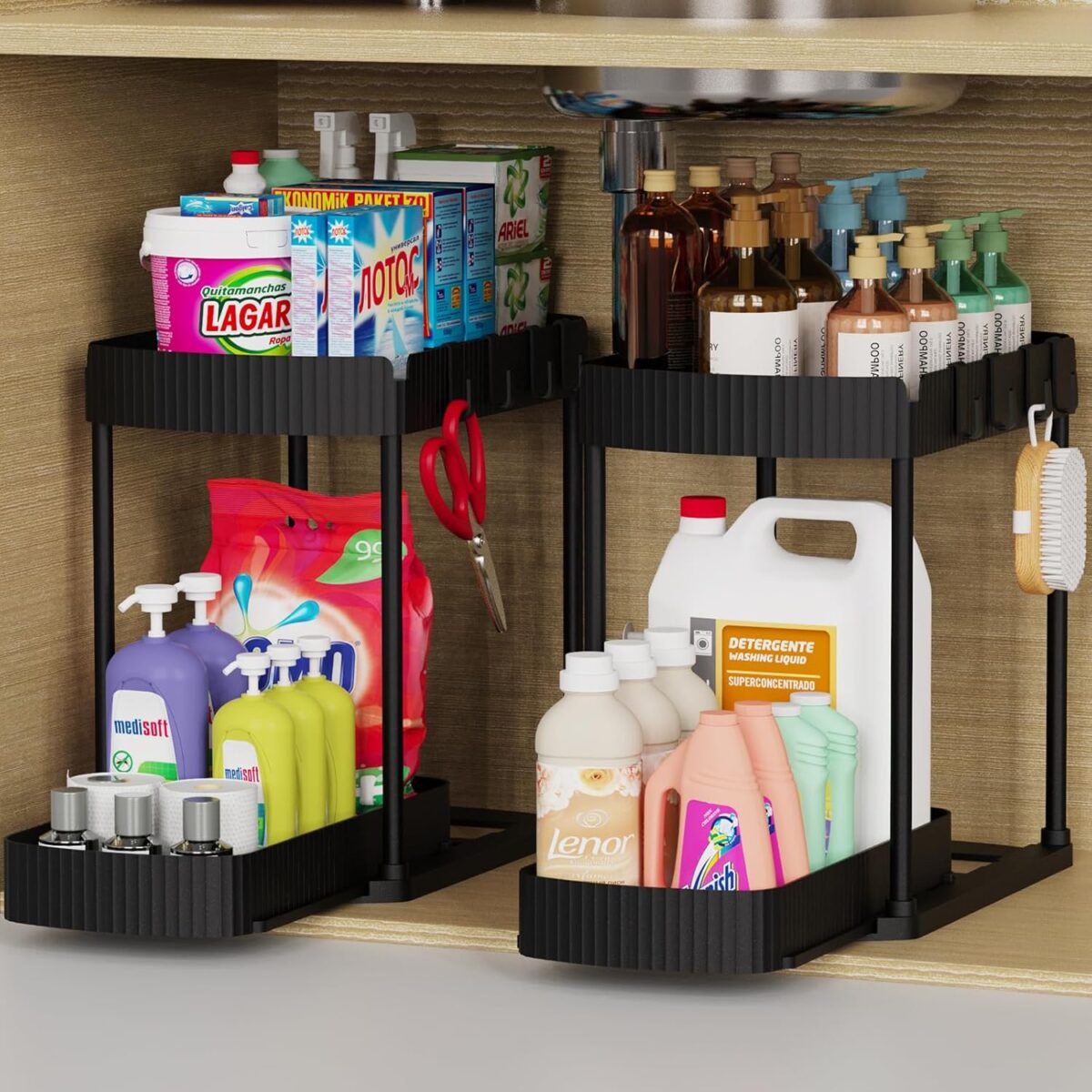 2 Pack Multi-Purpose Pull-Out Storage Organizers, Under Sink Organizers and Storage for Bathroom & Kitchen, Under Cabinet Organizers and storage, 12.8 Inch, Black - Image 2