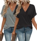 2PCS T Shirts Short Sleeve V Neck Tees Womens Fashion Tops Trendy Soft 2025 Casual Summer Spring Outfits Clothes - Image 2