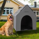 36" Large Dog House for Large Dog Indoor or Outside, Weatherproof 600D PVC Outdoor, Featuring Breathable 2x1 Textilene Elevated Dog Bed, Easy Clean（Grey） - Image 2