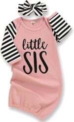 AMAWMW Newborn Baby Girl Little Sister Sleeper Gown Stripe Long Sleeve Nightgown Pajamas Gifts Stuff Essential Outfit - Image 2
