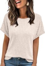 AUTOMET Women Textured Shirts Fall Sweaters Loose Fit Short Sleeve Tunic Tops 2025 Dressy Casual Business Blouses - Image 2