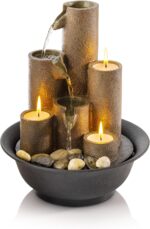 Alpine Corporation WCT202 Indoor Tabletop Tiered Water Fountain Featuring 3 Candles for Desktop and Table, 11", Brown - Image 2