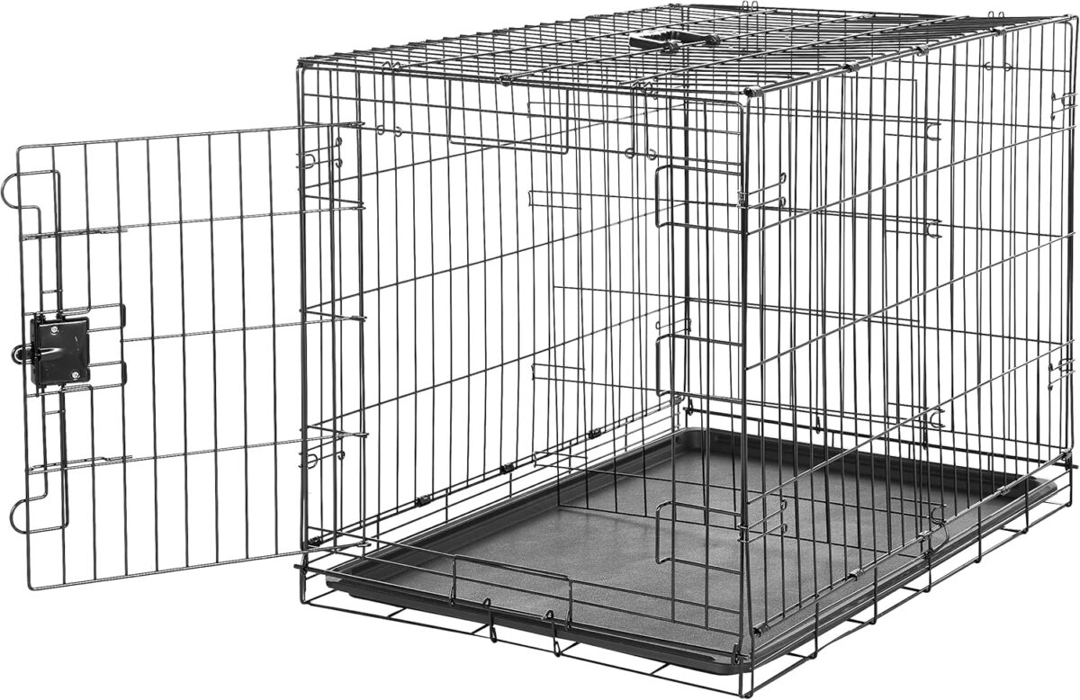 Amazon Basics Durable, Foldable, Collapsible, Portable Metal Wire Dog Crate with Tray, Single Door with Divider Panel, Easy to Assemble & Clean, 36 x 23 x 25 in, Black - Image 2