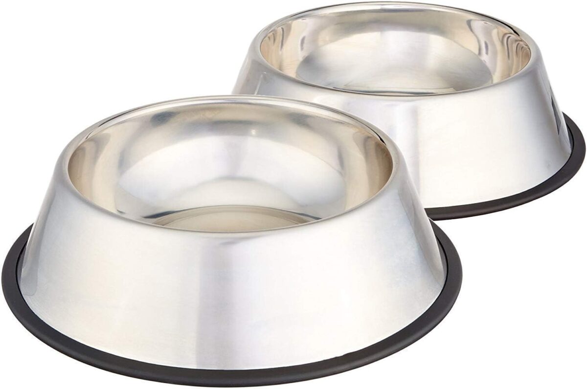 Amazon Basics Stainless Steel Non-Skid Pet Dog Water And Food Bowl, 2-Pack (10 x 2.8 Inches), Each Holds Up to 38oz - Image 2