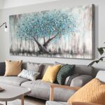 Arjun Tree Wall Art Canvas for Living Room Blue Tree of Life Nature Teal Abstract Textured Painting Picture Modern Panoramic Landscape Artwork Framed Bedroom Home Office Decor, Large Size 40"x20" - Image 2