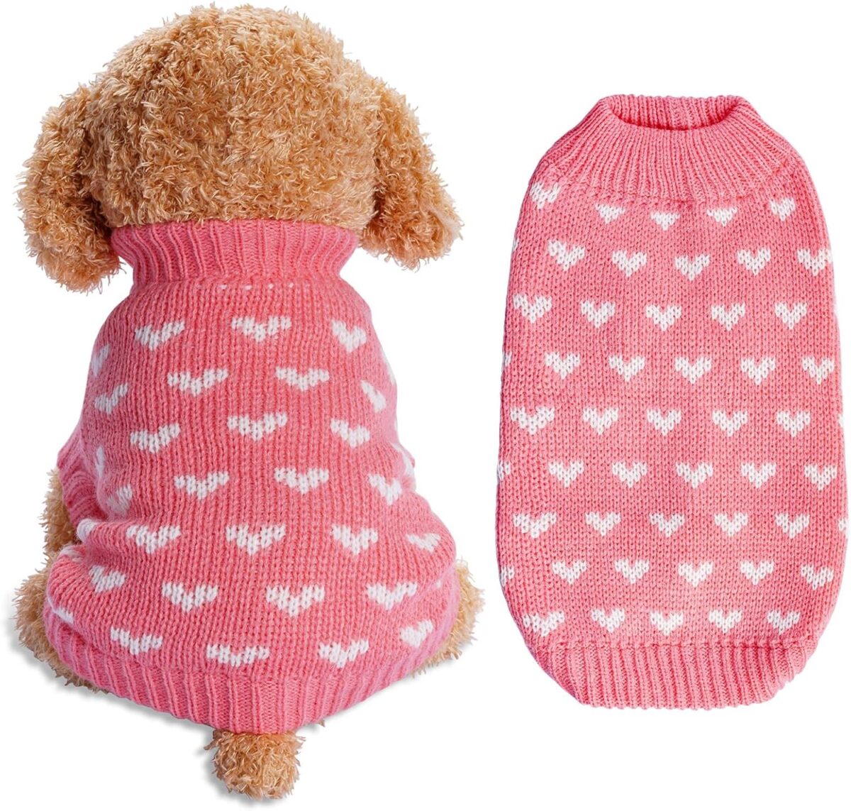 Dxhycc Dog Knitted Sweater Heart Puppy Sweater Warm Soft Pet Holiday Clothes for Small Cats and Dogs (Pink, S) - Image 2