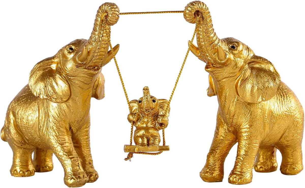 Elephant Statue For Home Decor.Gold Elephant Decor For Living Room,Office,Shelf,Table Centerpiece Decorations.Elephant Gifts for Women,Mom.Good Luck Elephant Figurines.Home Decor Living Room.(Gold) - Image 2