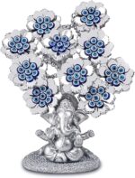 Evil Eye Flowers Lucky Tree with Silver Ganesha Hindu Elephant God Statue Home Office Feng Shui Protection Ornament Blessing Gift - Image 2