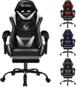 Gaming Chair with Footrest Racing Style Lumbar Support Massager Video Game Chair with Metal Legs, High Back Reclining Gamer Chair with Headrest, 360° Swivel Office Computer Desk Chair (White) - Image 2