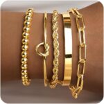 Gold Bracelets for Women Non Tarnish, 14K Gold Plated Chunky Cuff Bracelet Gold Bangles Bracelet for Women Trendy Tie Knot Cuban Rope Paperclip Beaded Bracelet Stack Jewelry Gifts - Image 2